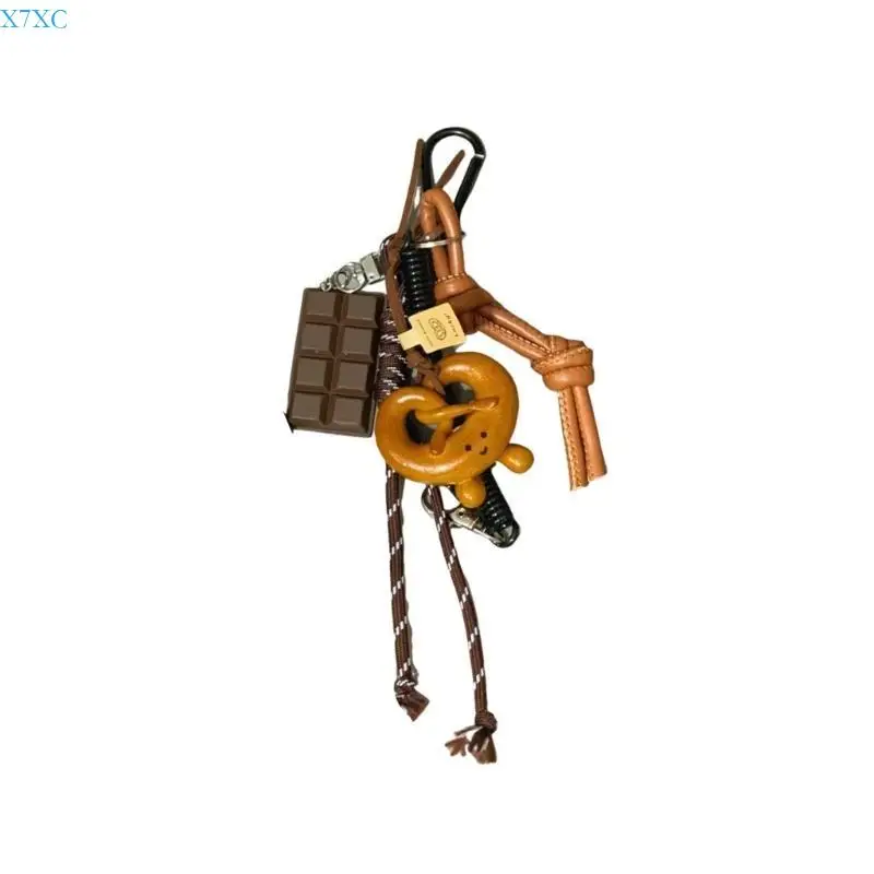 

X7XC Stylish Bagel Chocolate Keyring Rope Bag Pendant Bags Charm Fashionable Holder for Trendsetters and Adventure Lover