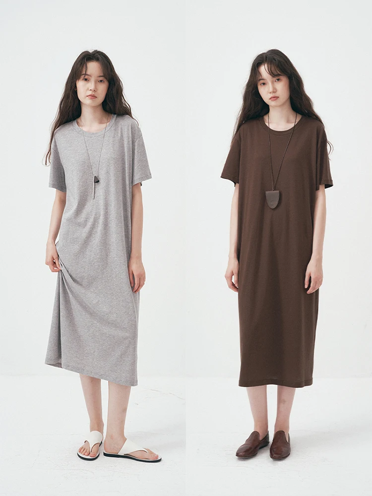 

UMILAB Summer Lightweight Long Velvet Cotton Silk Loose Fit Lazy Women's Dr Casual Sle round Ne ort Sve