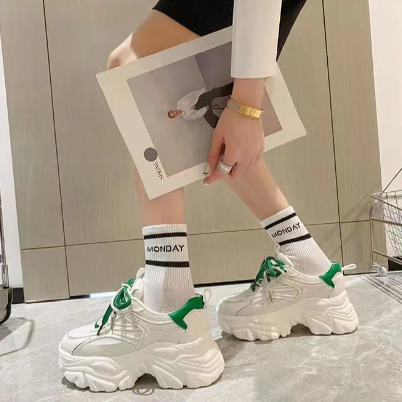 2026 Spring Summer Novel Female Slip on Clunky Shoe Concealed Elevator Padded Bottom Cushioned Daily White Footwear