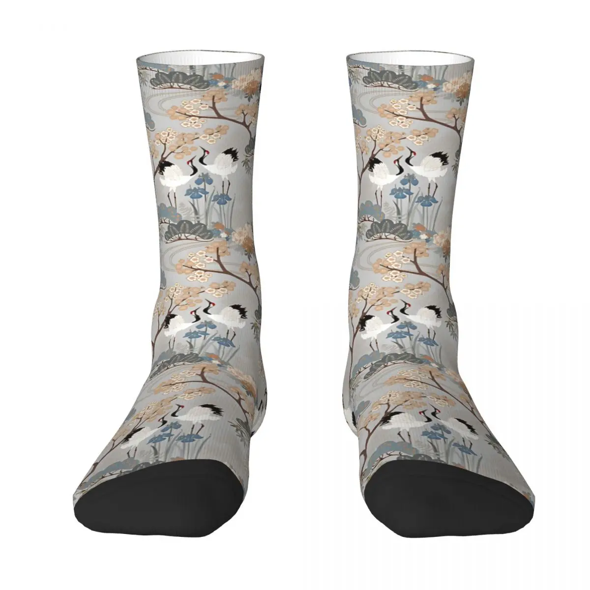 Vintage Japanese Garden Gray Men's Socks Unisex Hip Hop Pattern Printed Happy Crew Sock Gift