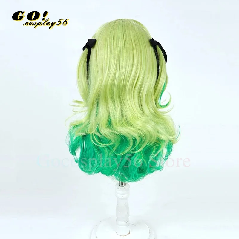 

2023 yiyiCeres Fauna, парик для косплея, кимоно для девочек, смешанные зеленые длинные вьющиеся плетеные волосы, головной убор VTuber