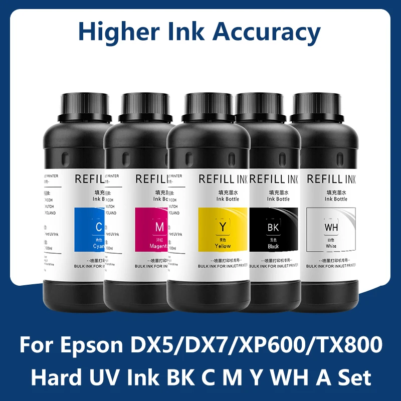 Hard UV Ink 500ML Higher-Quality UV For Epson DX5 DX7 Printhead For Epson R1900 R2000 Printer For Hard Print Material A Set