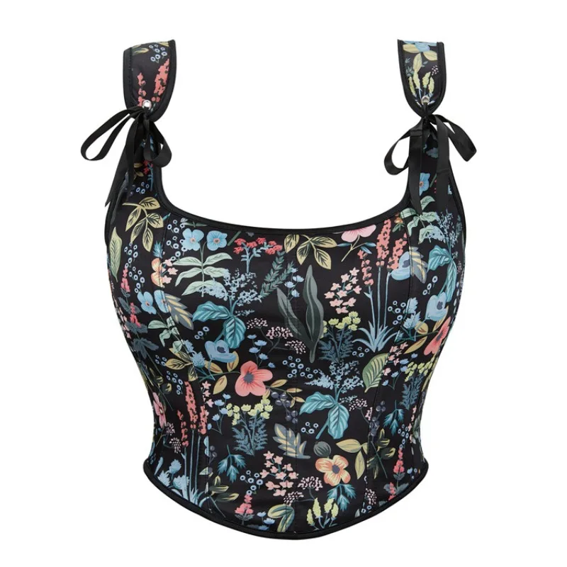 

new french elegant constrast color flower print women tank tops harajuku euramerican slim fit straps shapers y2k punk women top