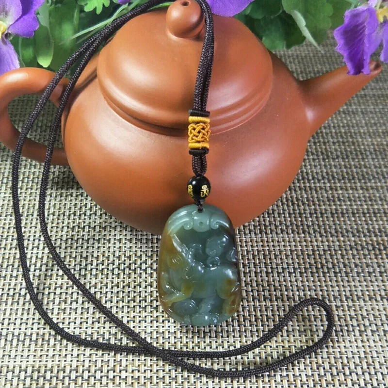 Natural Hetian Jade Hand Carved Cattle Jade Pendant Jewelry Lucky Exorcise Evil Spirits Auspicious Safety Amulet Fine Jewelry