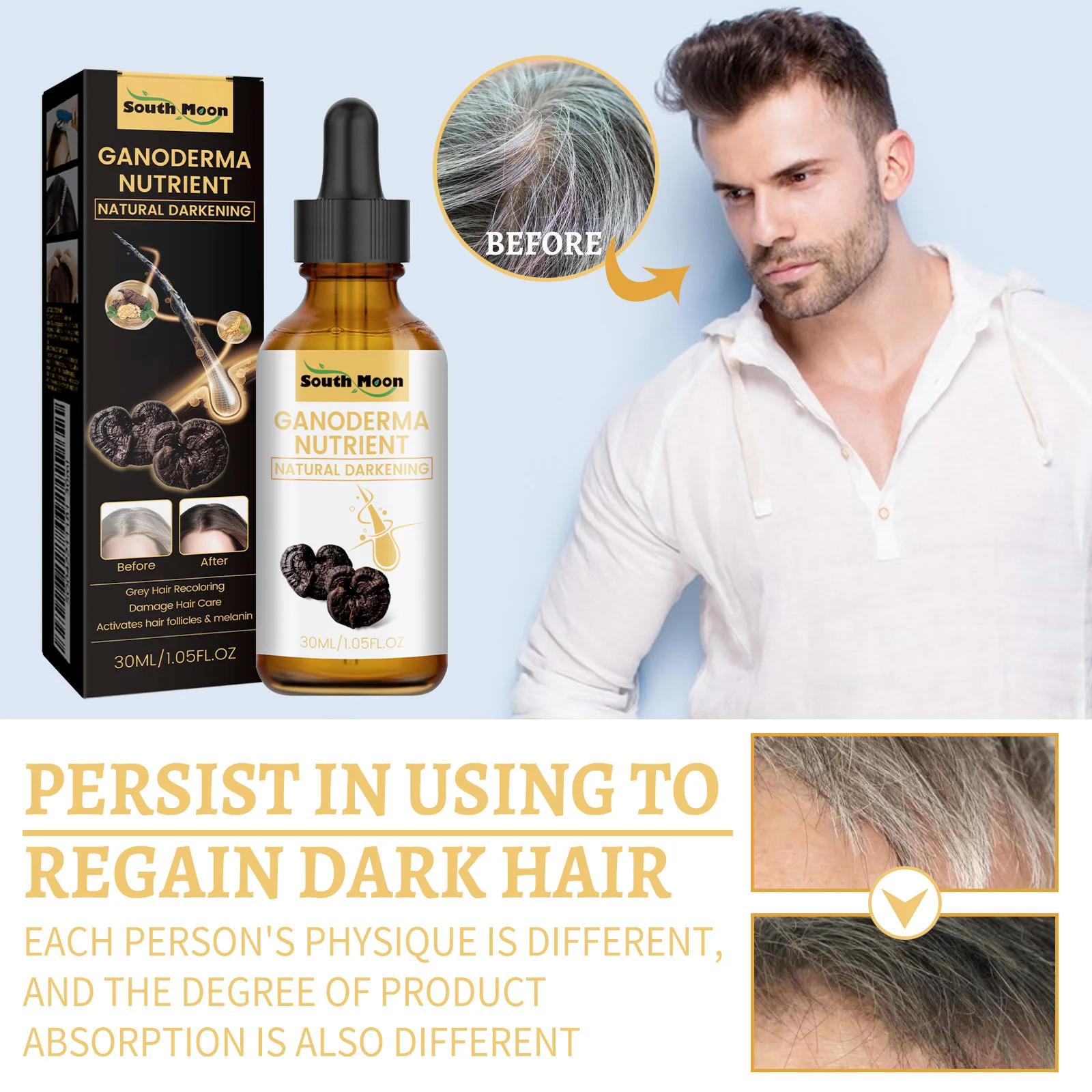 1/2/4pcs Black Ganoderma Lucidum Hair Liquid Repairing From White To Black Strengthen Hair Root Nourish Hair Oil Hair Care Serum