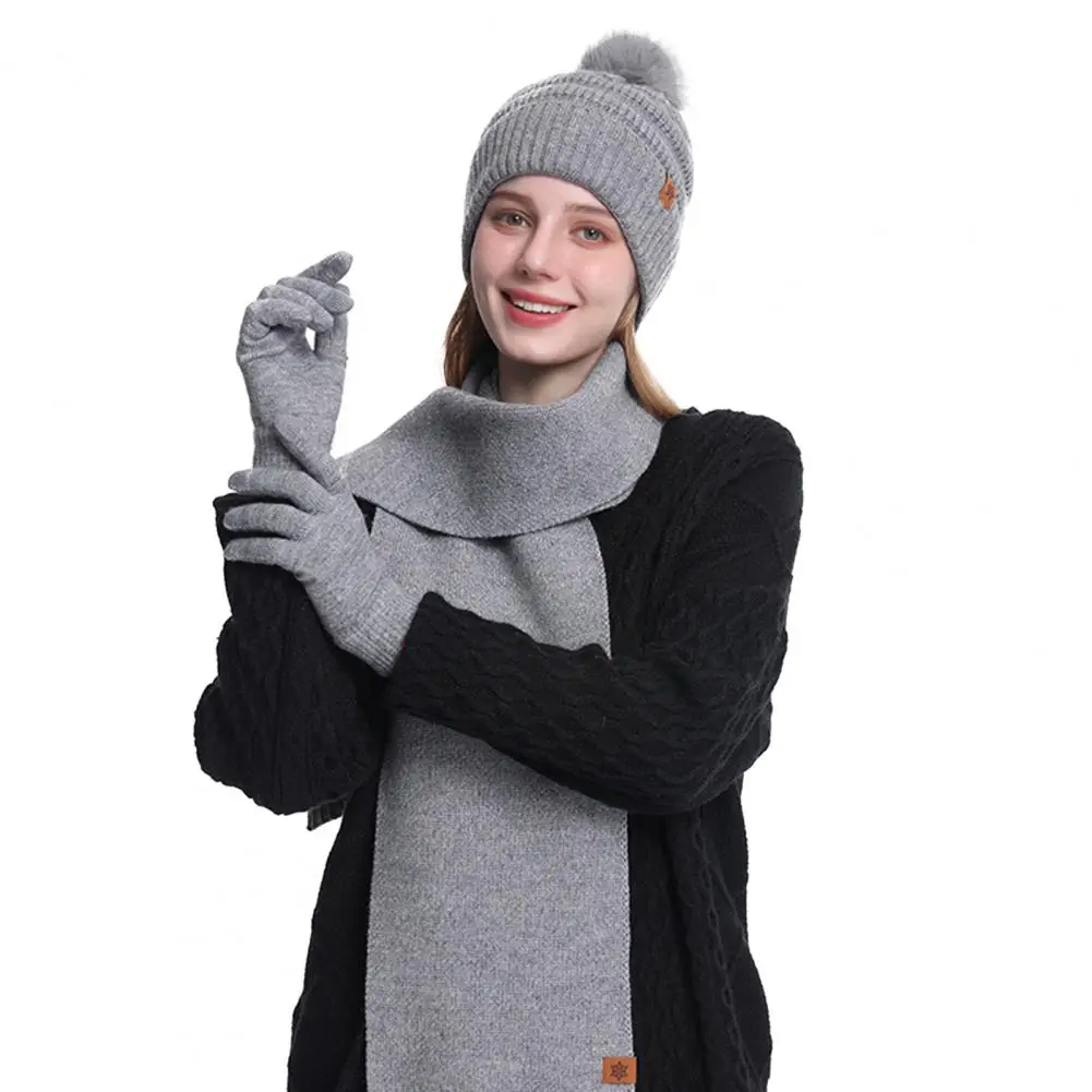 Soft Skin Feel Hat Scarf Gloves Women\'s Winter Knit Beanie Scarf Gloves Set Thick Warm Cap with Ear for Outdoor