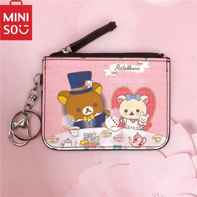 New Kawaii Cute Rilakkuma Card Holder Zero Wallet Zippered Mini Student Wallet Badge With Keychain Cartoon Gift For Girls