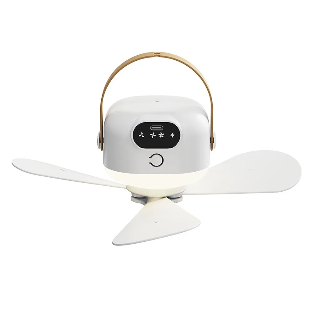 USB Rechargeable Portable Ceiling Fan with Remote Control for Camping Beds Dorms Tents Night Light and Hanging Rope