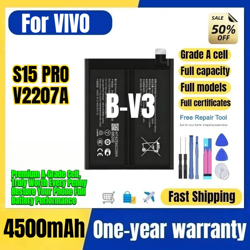 B-V3 for VIVO S15 PRO/V2207A Phone Battery 0 Cycle High Quality Capacity Battery Replacement Bateria Grade A Cell with Tools
