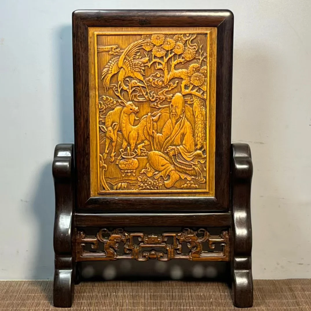 antique play old collection antique ebony inlaid small screen ornament