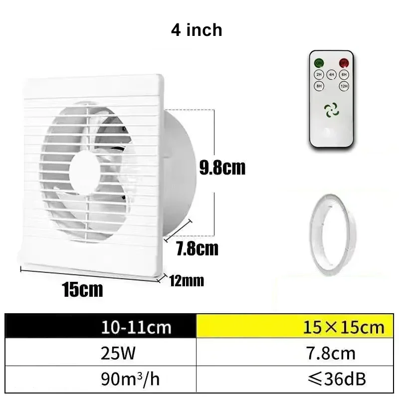 Ventilateur d'extraction mural avec fenêtre télécommandée, 220V, 4/ 6/ 8 pouces, pour salle de bains, toilettes, cuisine, Ventilation d'air avec fonction de synchronisation