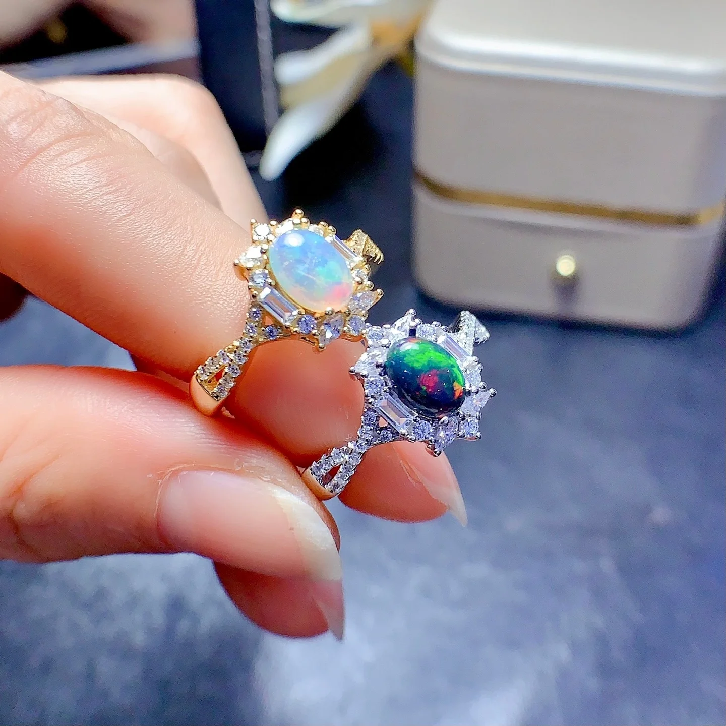 

925 silver natural opal ring 5x7mm design sense inlaid with surrounding diamonds, palace style women's ring