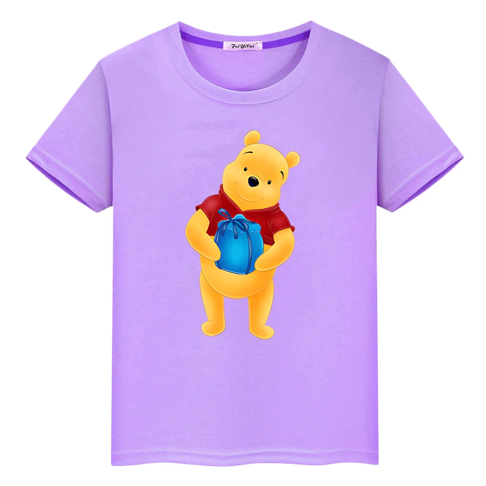 Pooh Bear Print 100 % Baumwolle T-Shirt für Kinder Jungen 10 Jahre Pride T-Shirt Disney Anime Short Kawaii Tops y2k einteilige Mädchenkleidung