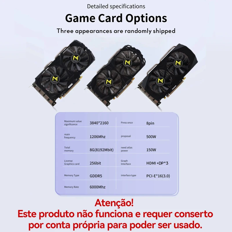 Carte graphique vidéo RX 580, 8 Go, sans support, RX580, AMD, Gchancelier 2048SP, jeux