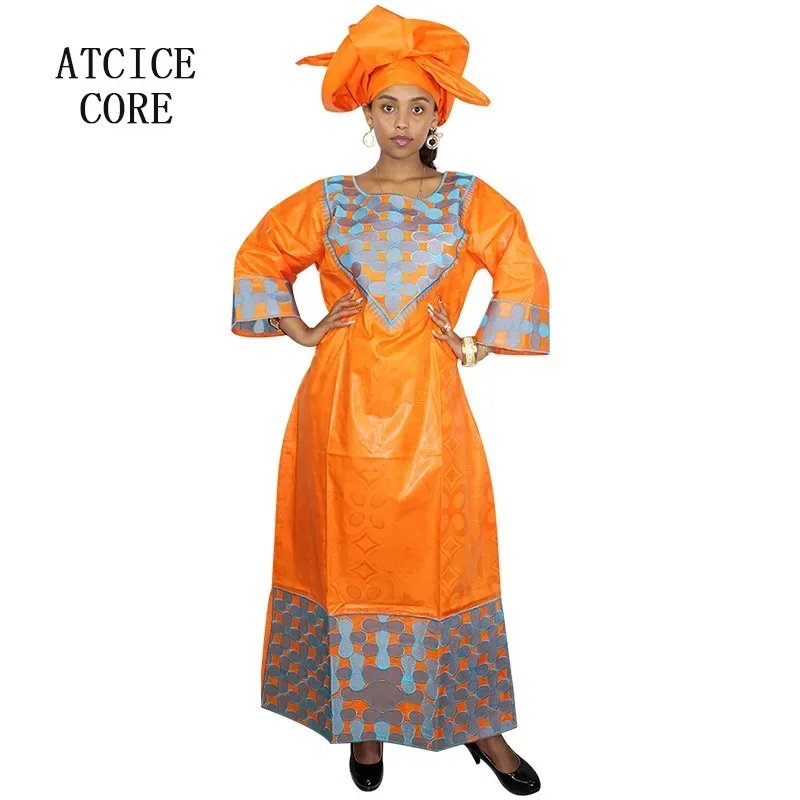 African Dress For Lady White Plus Size Bazin Riche Embroidery With Scarf For Party