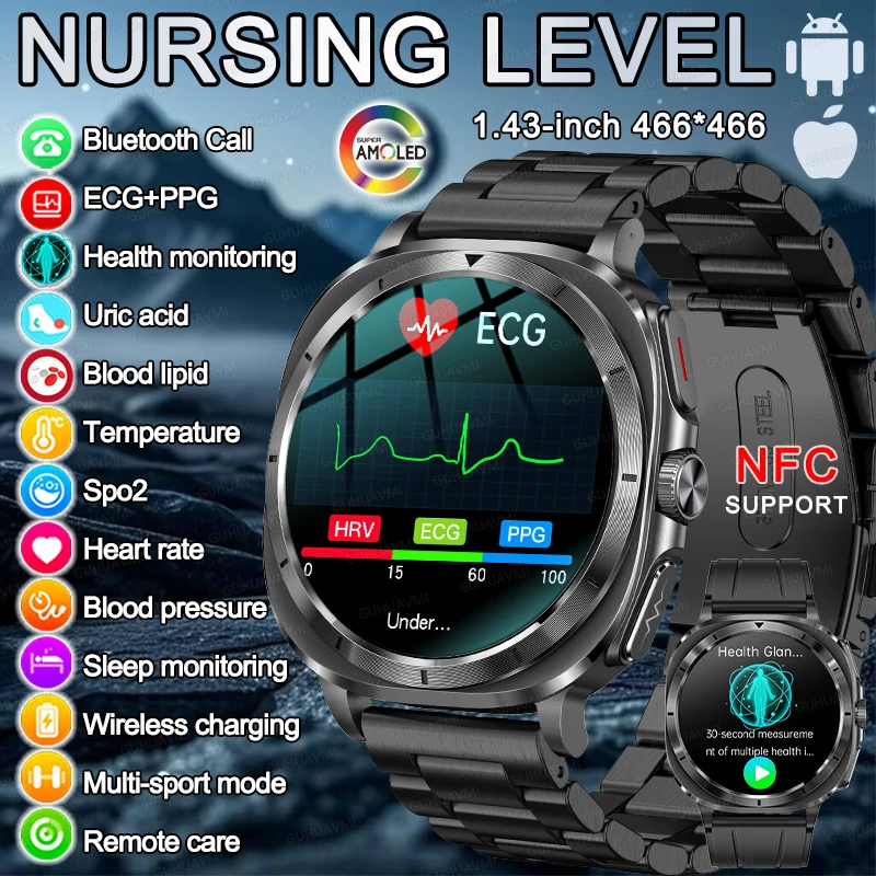 

Новый уровень эксперта, здоровье, AI-диагностика, SmartWatch для мужчин, ЭКГ + PPG, мочевая кислота, кровяное жир, кровяное давление, NFC HD, часы с вызовом для Android iOS