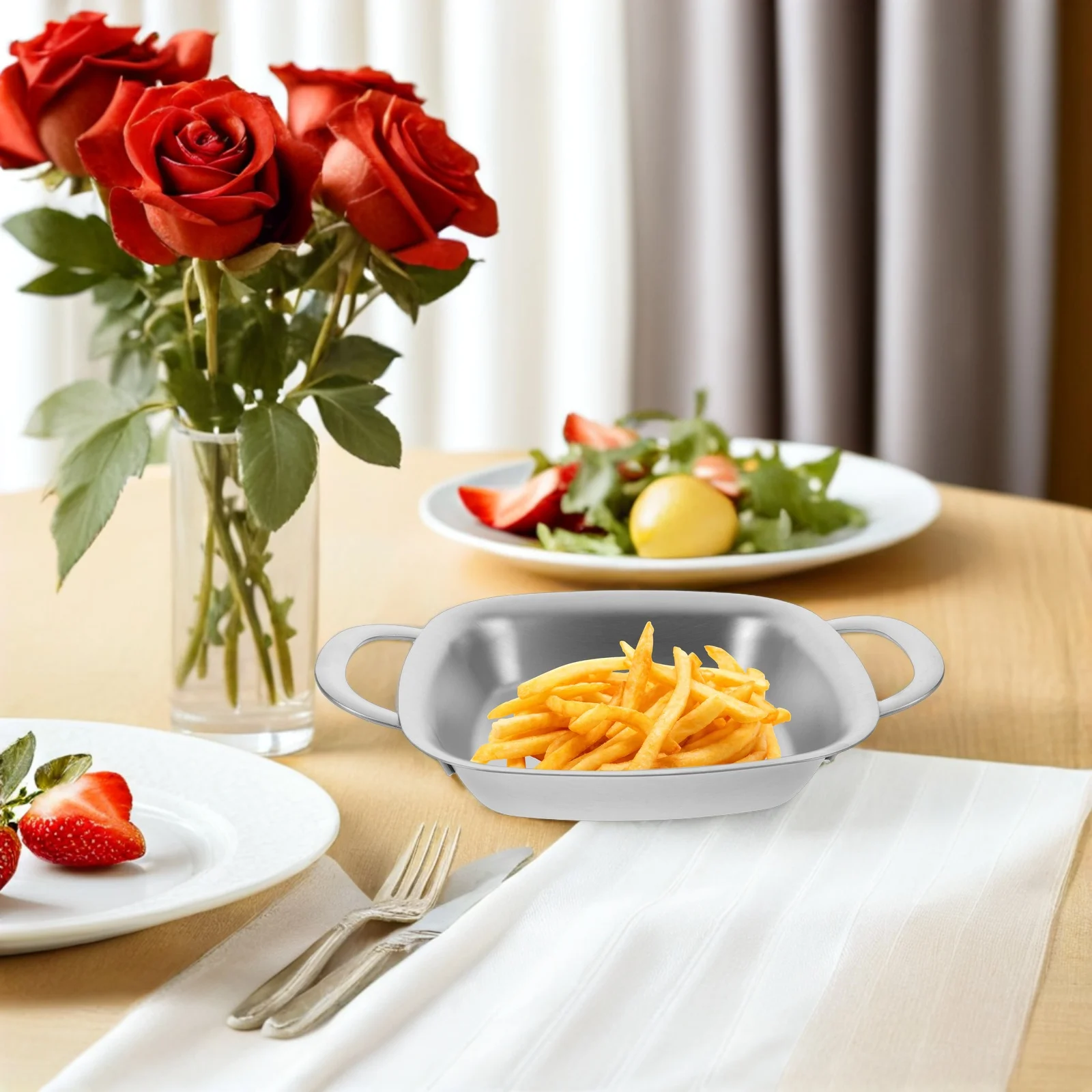 

1pcs Stainless Steel Rectangular Serving Tray Dual Handle Metal Appetizer Platter For Party Buffet Restaurant Catering Sushi