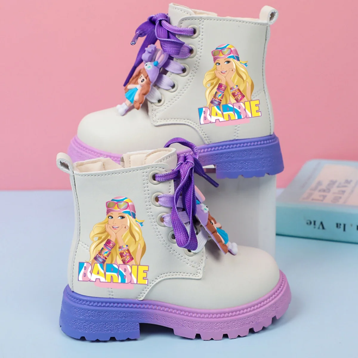 Kids Barbie Shoes Children Short Boots Fashion Anime Barbie Single Boots Girls Ankle Boots 2024 New Casual Shoes Size 22-33