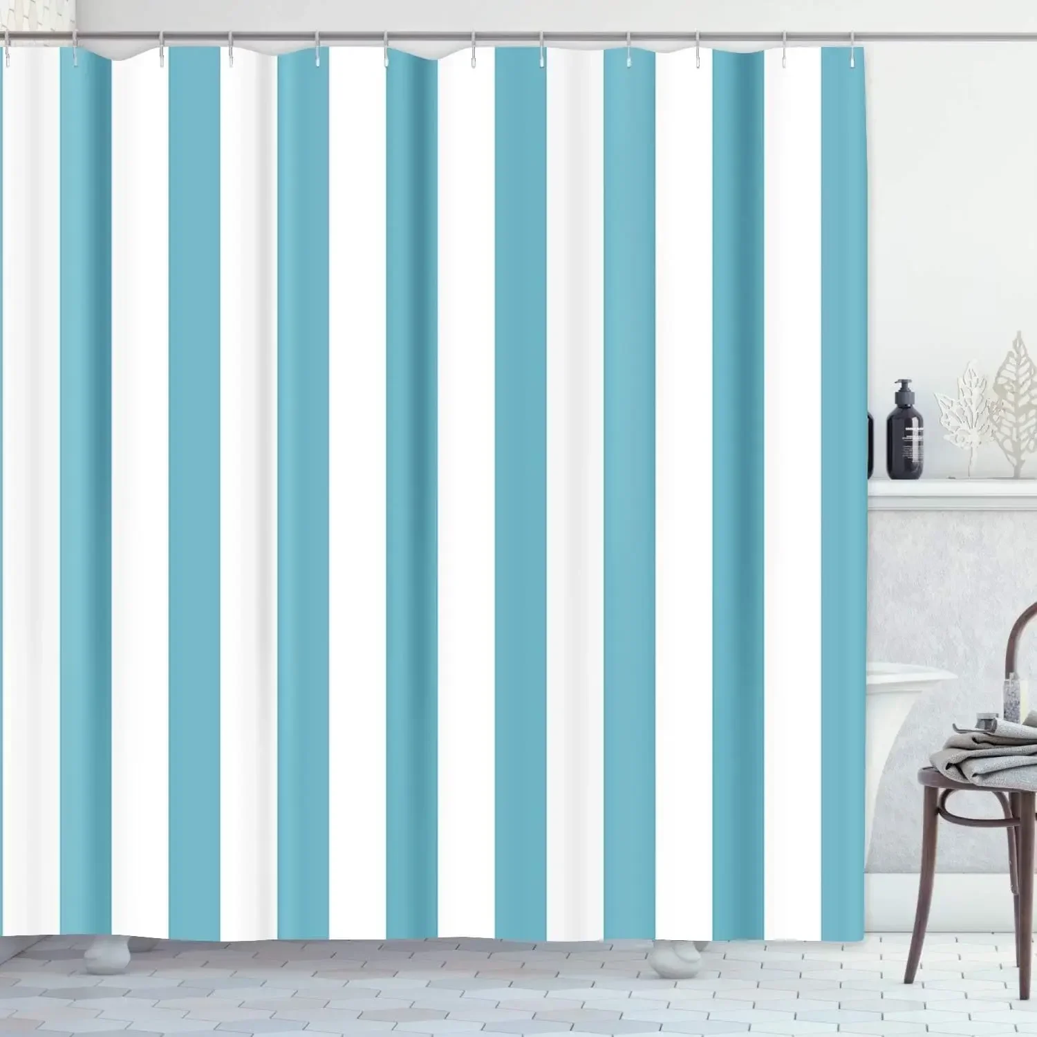 Striped Shower Curtain, Colorful White Modern Fashion Minimalist Polyester Printed Fabric Bathroom Decorative Accessories