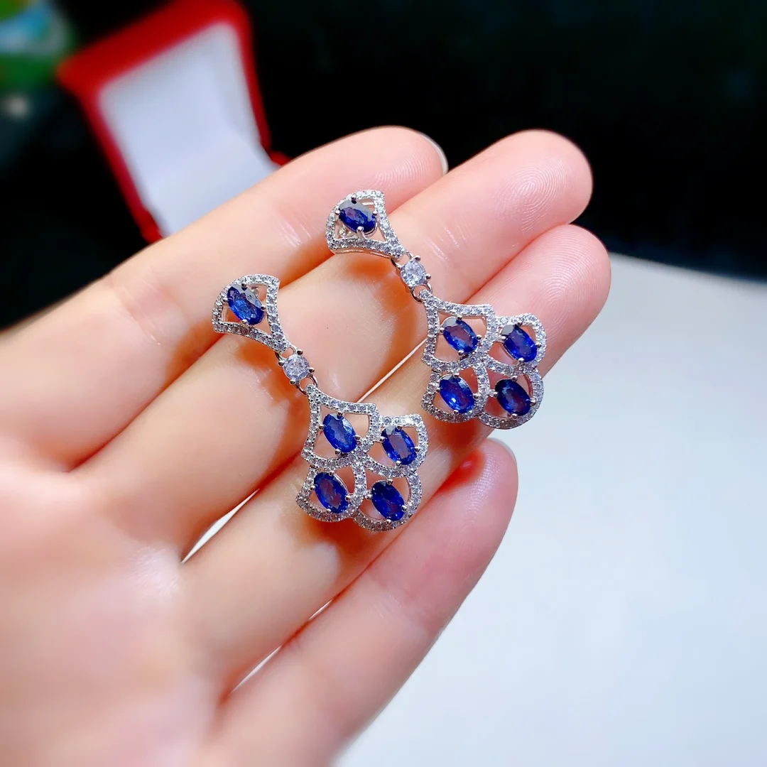 Noble Luxury Natural Sapphire Sterling Silver 925 Wedding Gems Free Delivery Earrings Sterling Certified Jewelry Boutique