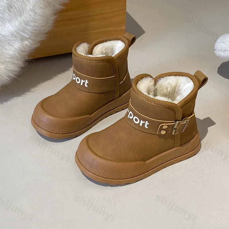 Stivali da neve per bambini Inverno Addensare Peluche Comfort Scarpe di cotone per ragazze Impermeabili antiscivolo Moda Cinturino con fibbia Scarpe calde per ragazzi