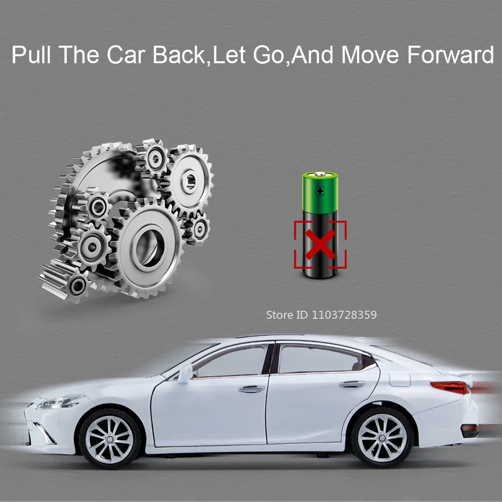 1:24 Scale ES300 LX570 Model Toy Cars Alloy Diecast Sound Light Doors Opened Pull Back Rubber Tires Vehicle Toys for Boys Gifts