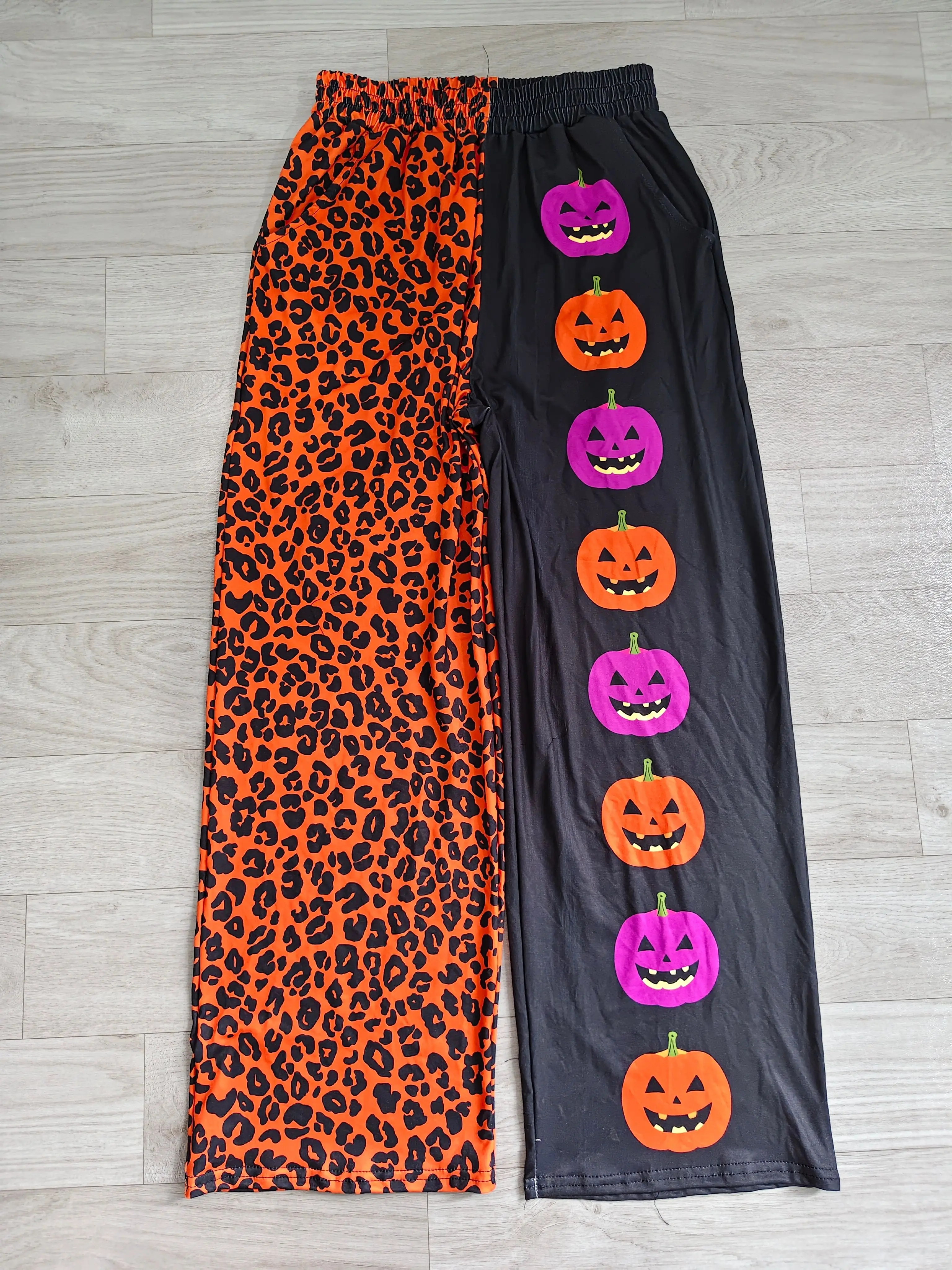 Wholesale Women Girl Trousers Adjustable Comfortable Pumpkins Pockets Pants Adult Girls Leopard Halloween Clothing