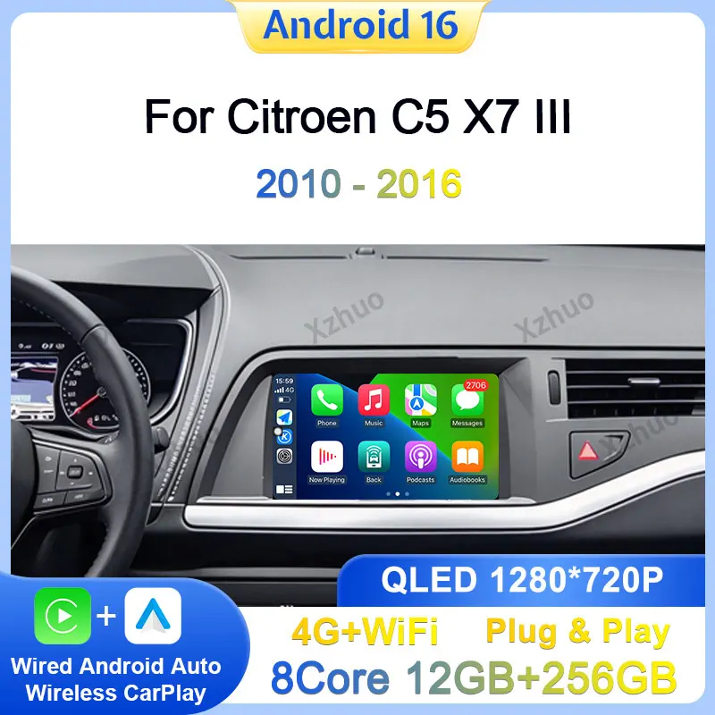 7 inch For Citroen C5 X7 III 2010-2016 GPS Navigation  Wireless  CarPlay WiFi Split Screen DSP Stereo Auto Tools Head Unit QLED