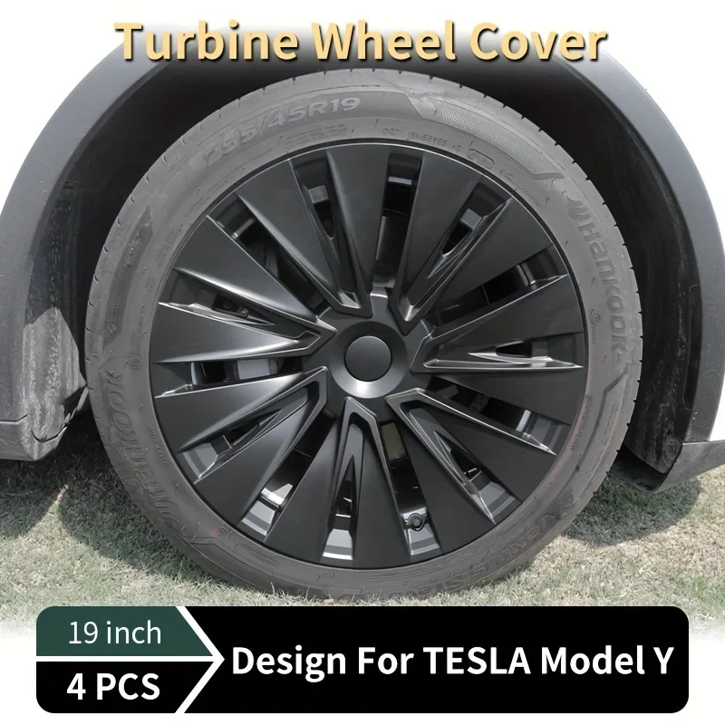 

Brand New Set of 4 Stylish Black Gloss Finish for Tesla Model Y 19 Inch Turbine Wheel Cover Hub Caps - Upgrade Your Vehicle's Lo