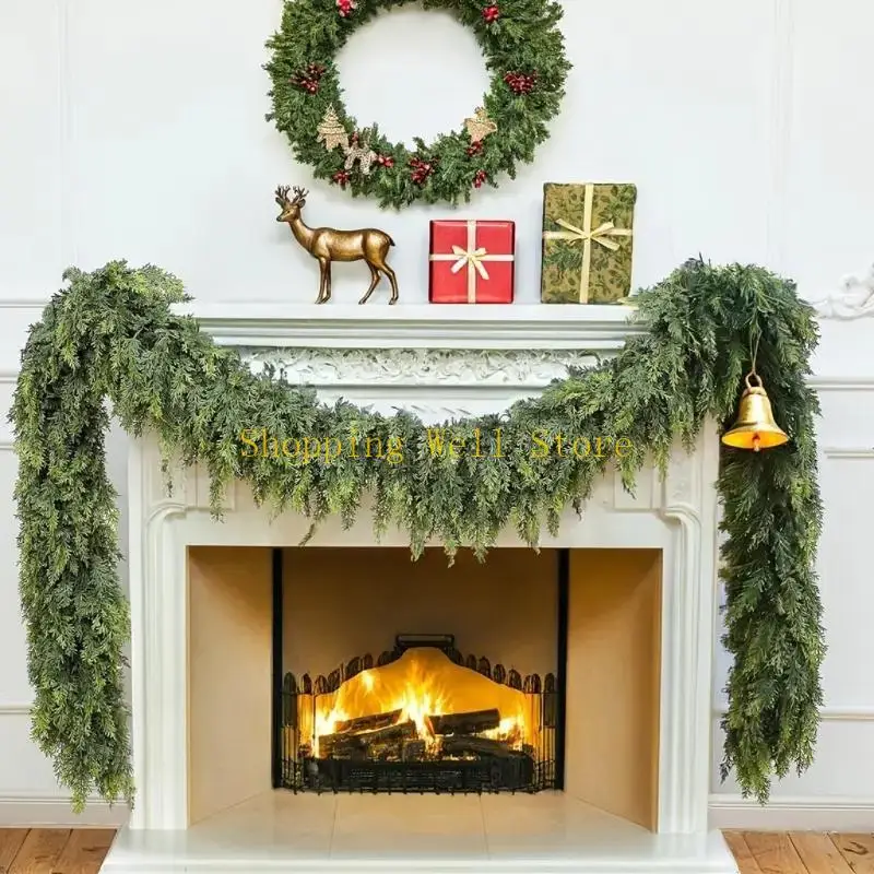 

KX4B Искусственная лоза Зелень Рождественская кедровая лоза длиной 5,9 фута Подвесное растение для каминной полки для украшения