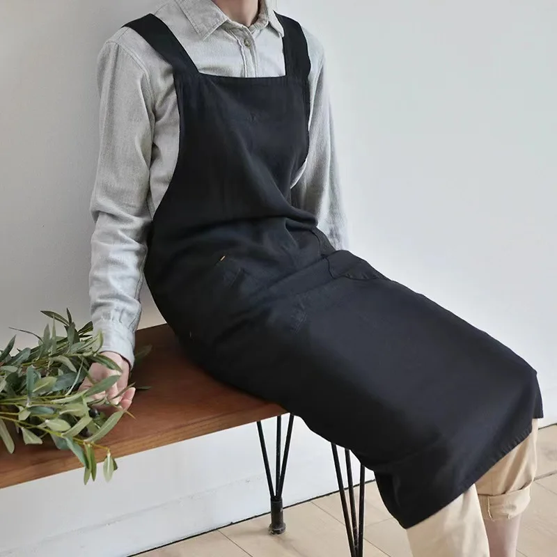 Long Cotton and Linen Apron Large Size Gardening Home Kitchen Baking Cover Milk Tea Shop Nail Salon Work Clothes Men and Women