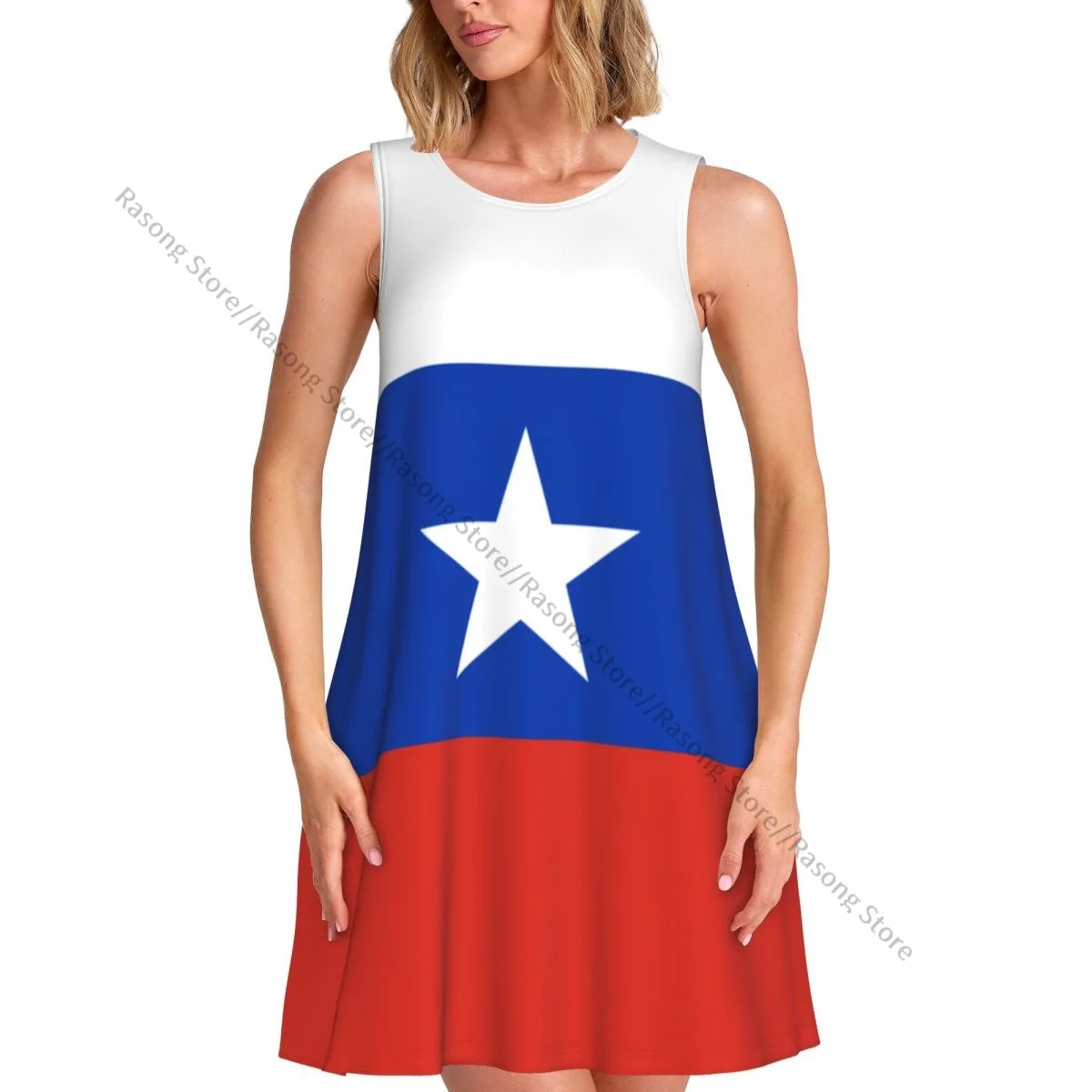 ชุดสตรีฤดูร้อนชุดลําลองเสื้อยืดชายหาดปกคลุมธงชิลีชุดถัง