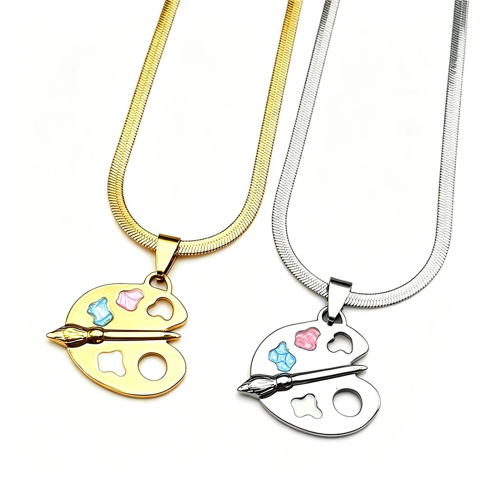 Painting Plate Zircon Copper Stainless Steel Necklaces Art Pigment Palette Choker Necklace Jewelry Cadenas Mujer NEE17S01