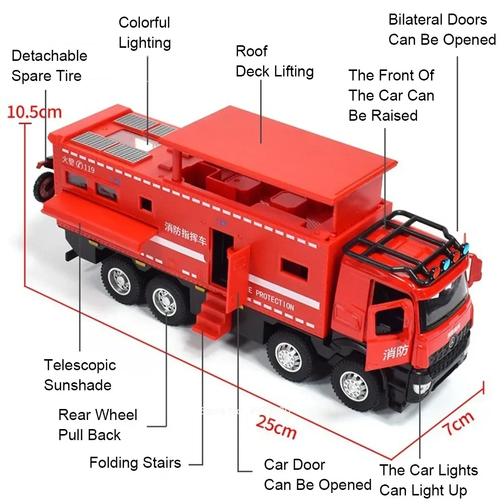 1/24 Scale Nomadism Fire Engine รถพยาบาลรถของเล่นโลหะผสม Diecast เสียงดึงกลับ Touring Car สําหรับของขวัญเด็ก