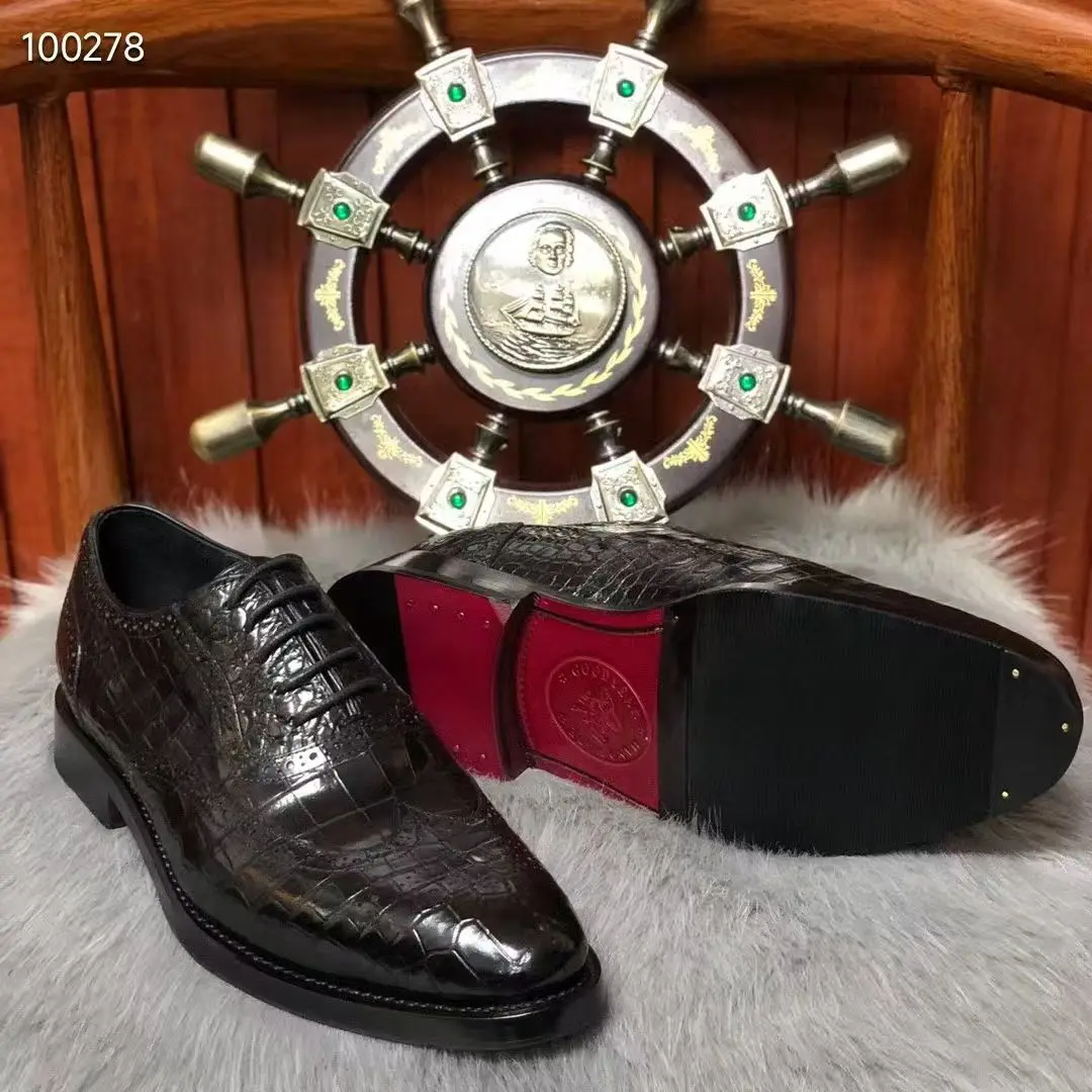 

Super Big Size Coffee Brown Genuine Crocodile Skin Men's Sneakers Men Official Business Dress Shoe with Goodyear Cow Skin Sole