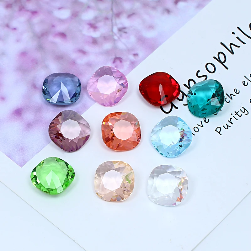 12MM   Fat Square Transparent Crystal Decoration for women\'s Clothing and Beads for Needlework DIY