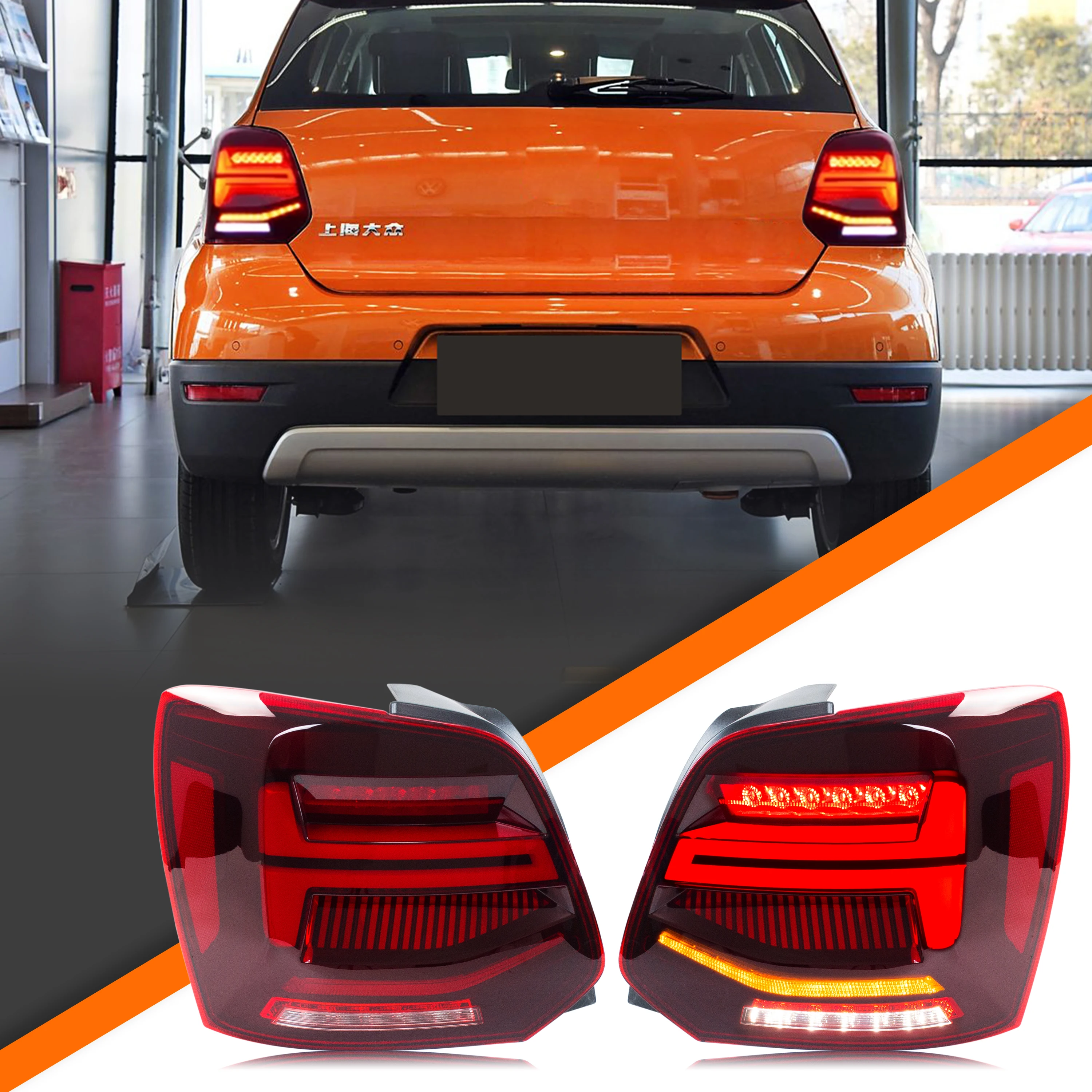 أضواء خلفية LED لسيارة Volkswagen VW Polo V 6R 6C 2009-2017 TSI TDI GTI مجموعة مصابيح خلفية حمراء إشارة الانعطاف المتتابعة #1