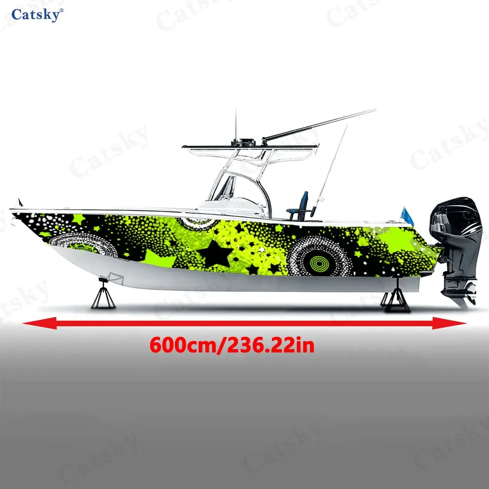 2Pcs Edgy Star Pattern Boat Stickers, PVC Waterproof Durable Vinyl Wrap Decals for Fishing Boats, Durable and Stylish Design