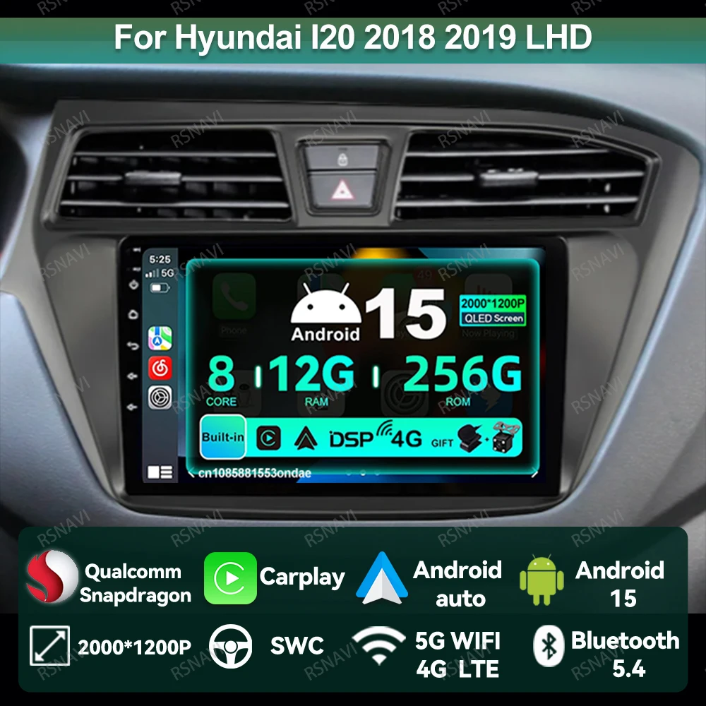 

Автомобильный радиоприемник Android 15 для Hyundai I20 2018 2019 LHD Qualcomm авторадио беспроводной Carplay Auto QLED DSP головное устройство GPS стерео BT DVD