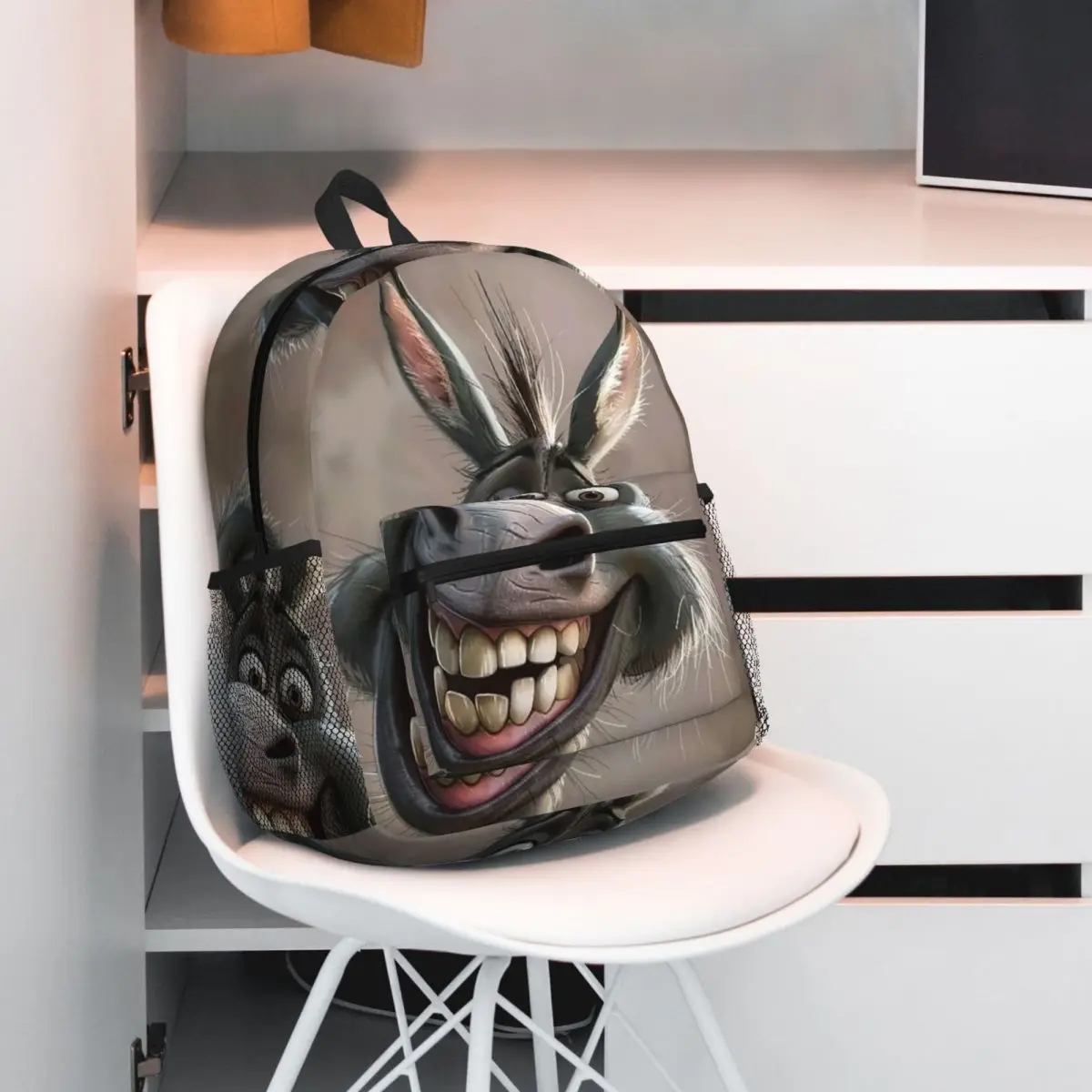 Smiling Animated Donkey Character Printed Backpack Student BookBag Kids School Bag Computer Shoulder Bags for Boys Girls