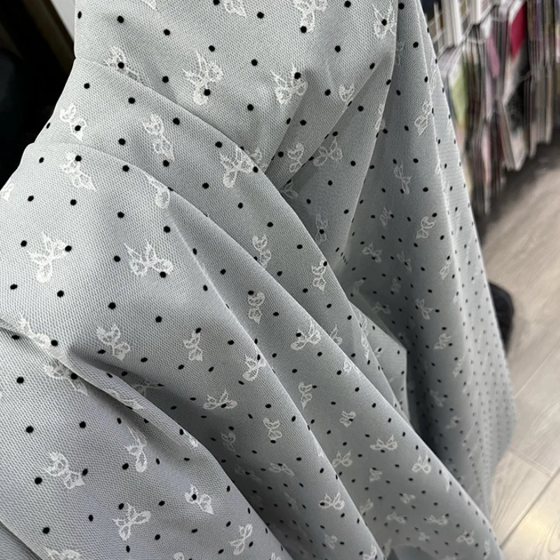 Polyester Cotton Fabric Dotted Bowknot Flocking Skirt Suit Pants Shirt Fabric Sewing