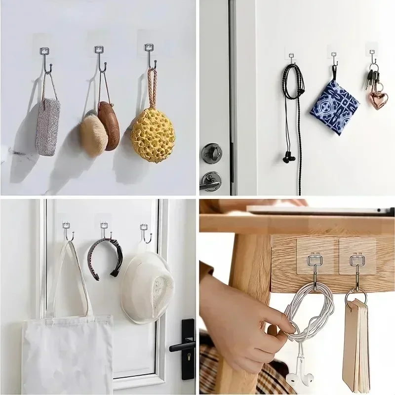 1–20 Stück starke selbstklebende Haken, stanzfreie Tür-Wandaufhänger, Haken für Küche, Badezimmer, Zuhause, Handtuch, Taschen, Aufbewahrung, Hängehalter – Detail 5