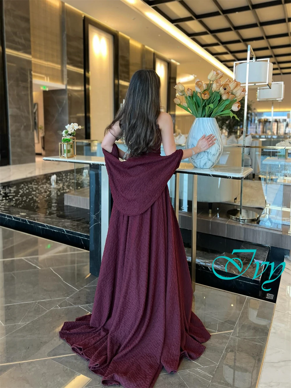 Op maat gemaakte prachtige jersey strapless avondjurk Eenvoudige mouwloze galajurken Luxe sweep trein Jurken voor speciale gelegenheden