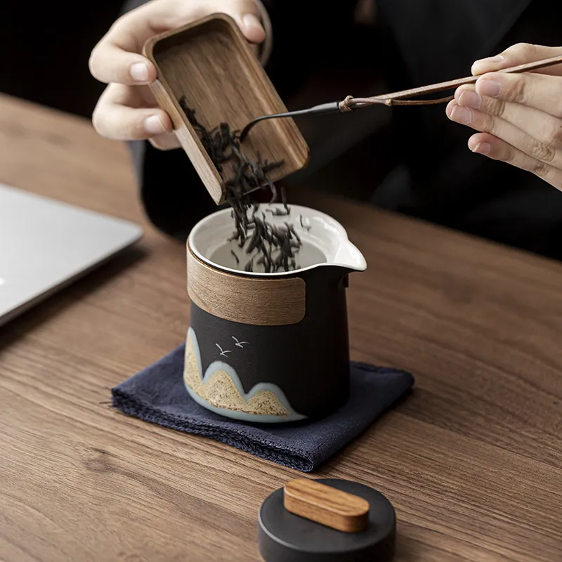 Guest cup, one pot, two cups travel tea set, portable tea cup souvenir customization