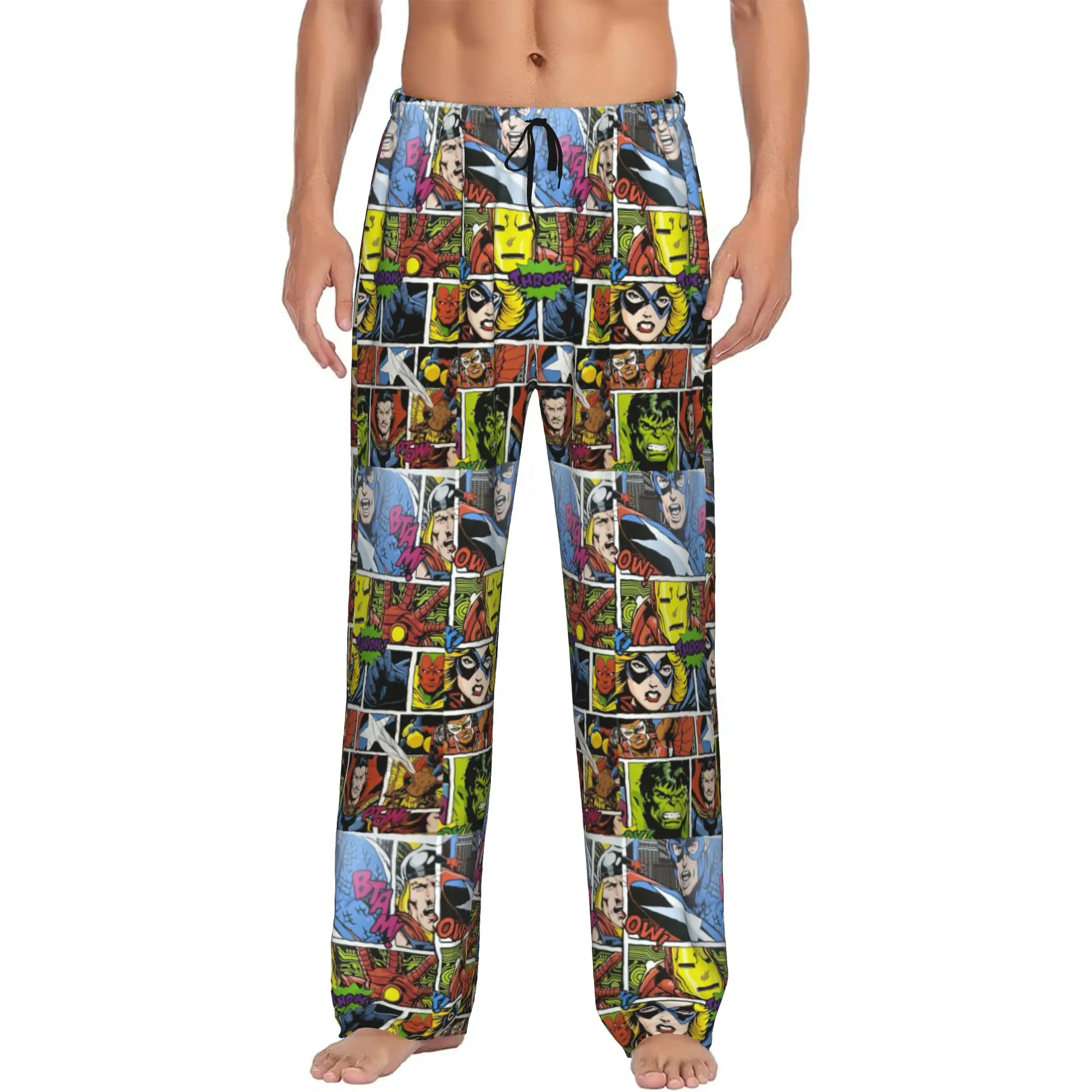 

Custom A-Avengers Comic Wallpaper Pajama Pants Men's Lounge Sleep Stretch Sleepwear Bottoms with Pockets