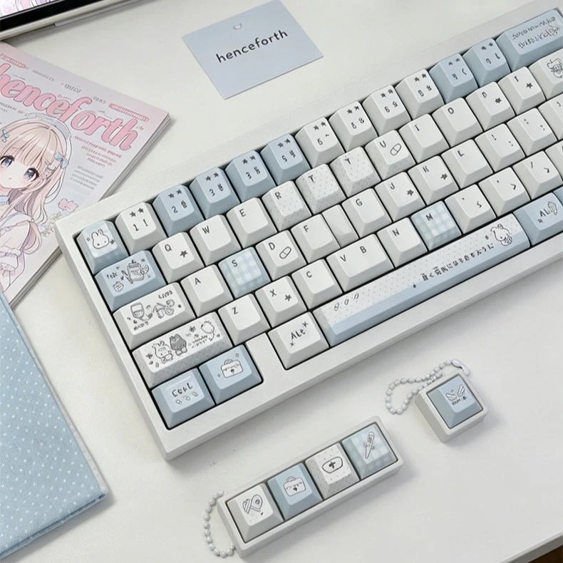 Cute Girl Aqua-Colored Keycap Cherry Profile Five-Sided Sublimation Magnetic-Axis Custom MX Switch Mechanical Keyboard Keycaps