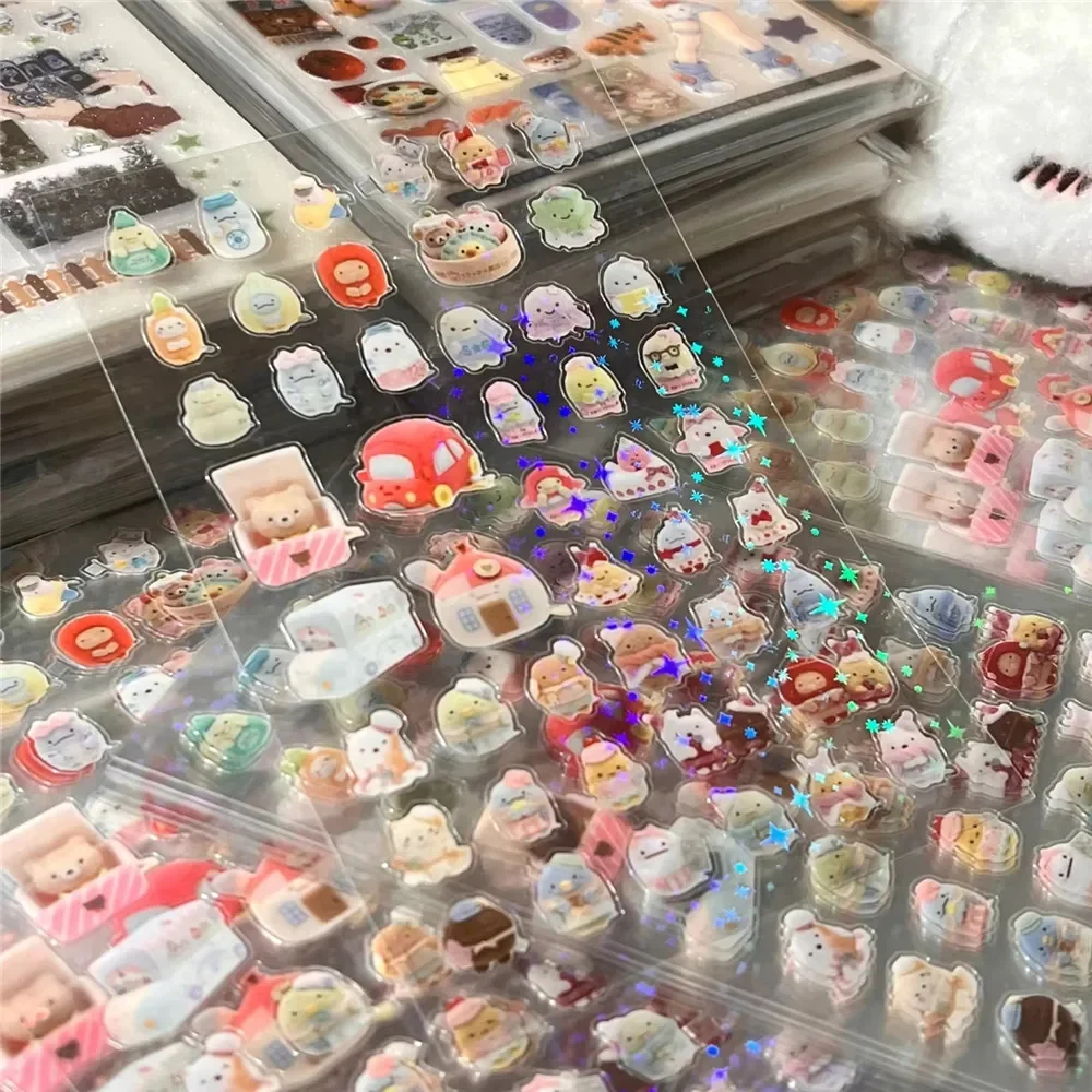 10pcs Glitter Stickers Transparent Kawaii Journal Stickers PET Scrapbooking Cut Film Toploader Scrapbooking Deco Home