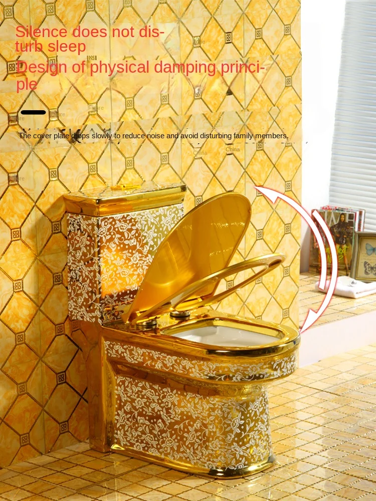 Customized European style golden toilet, super vortex siphon, silent household toilet, large caliber, odor resistant