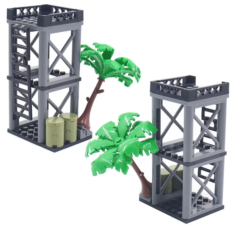 Hot MOC World Sentry Post Lookout Tower Tree War Scene Military City Building Blocks Classic Model Bricks Kits Sets Ideas