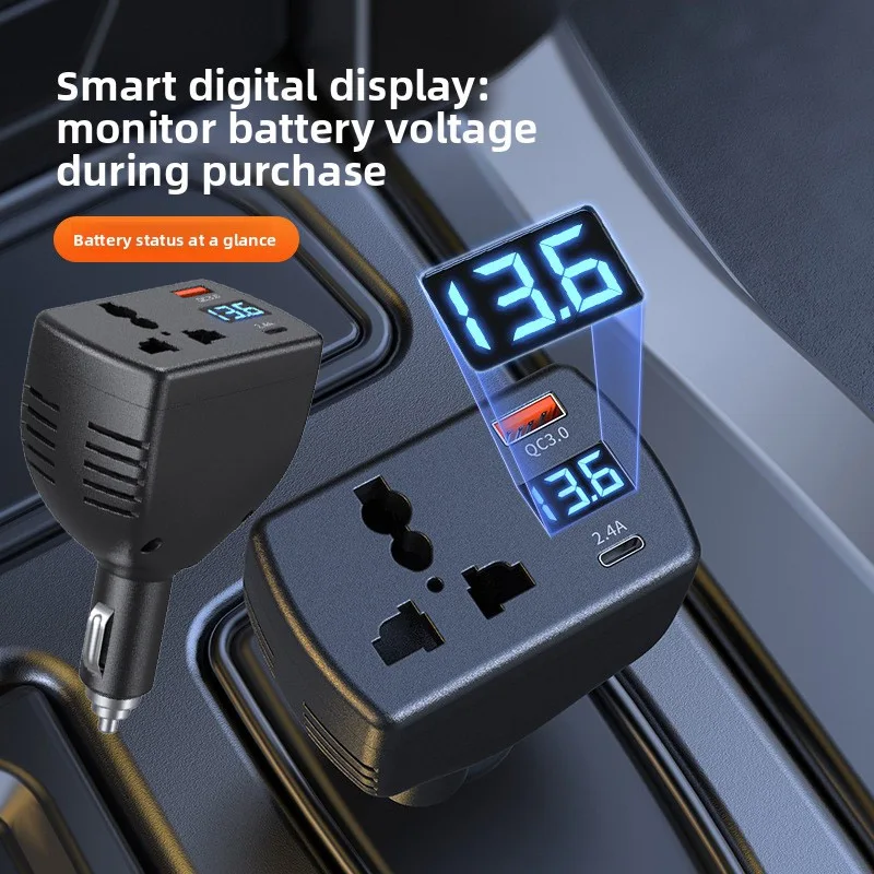 

Автомобильный грузовик, инвертор 12 В/24 В в переменный ток 110/220 В, многофункциональный автомобильный инвертор с дисплеем, USB-зарядные устройства типа C, зажигалка